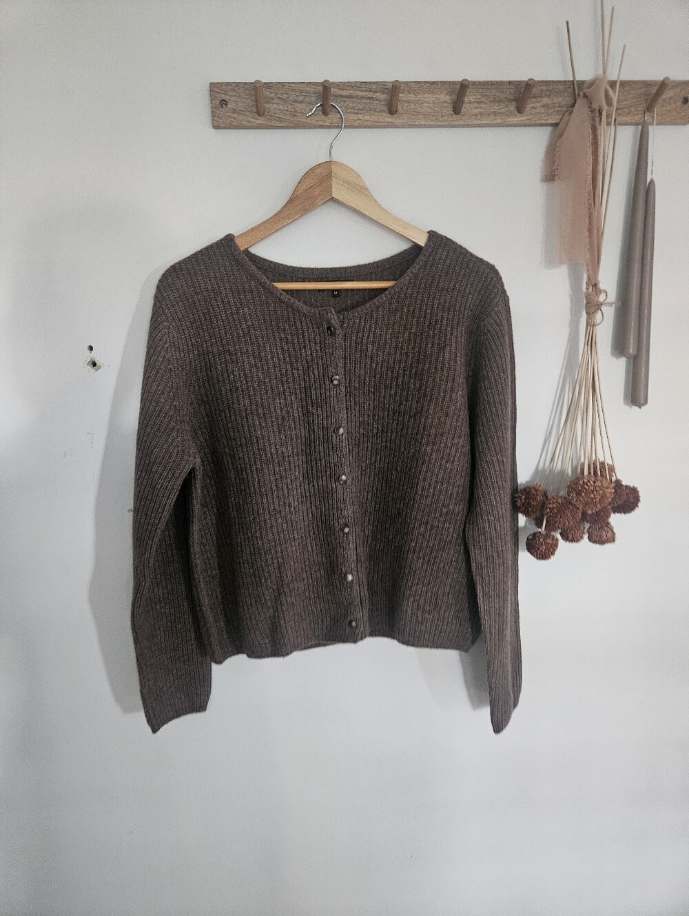 Quince Brown Ribbed Button-Front Women's Cardigan
